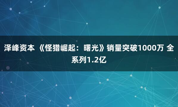 泽峰资本 《怪猎崛起：曙光》销量突破1000万 全系列1.2亿