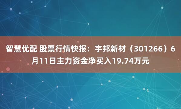 智慧优配 股票行情快报：宇邦新材（301266）6月11日主力资金净买入19.74万元